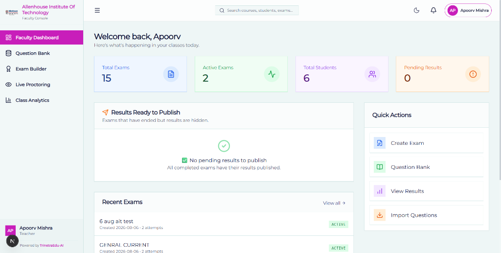 Teacher Console exam builder screenshot