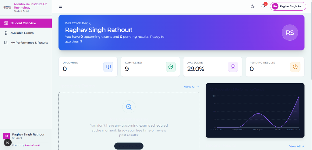 Student Portal dashboard screenshot